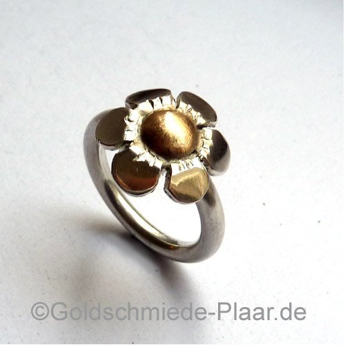 Silber-Ring Blume mit Gold