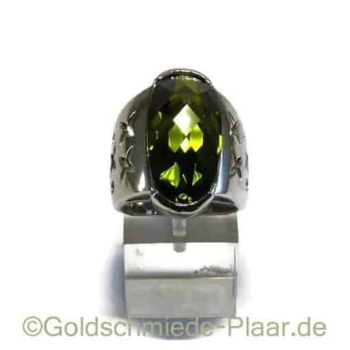Silber-Ring mit grünem synthetischem Stein