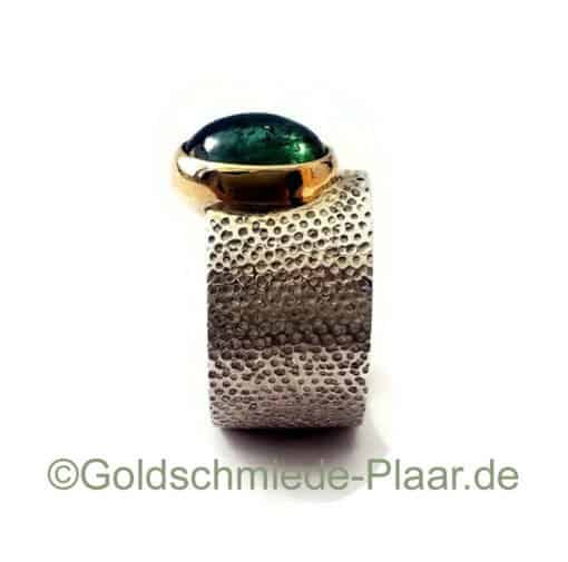 Silber-Ring mit grünem Turmalin in Gold seite